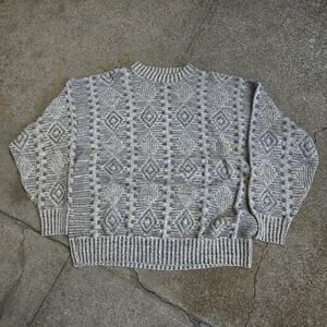 Vtg 90s Abstract Diamond Geometric All Over Pattern Knit Fair Isle Sweater L/ XL